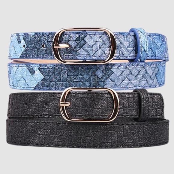 PU Leather Textured Belt Set of 2 - Picture 1 of 5